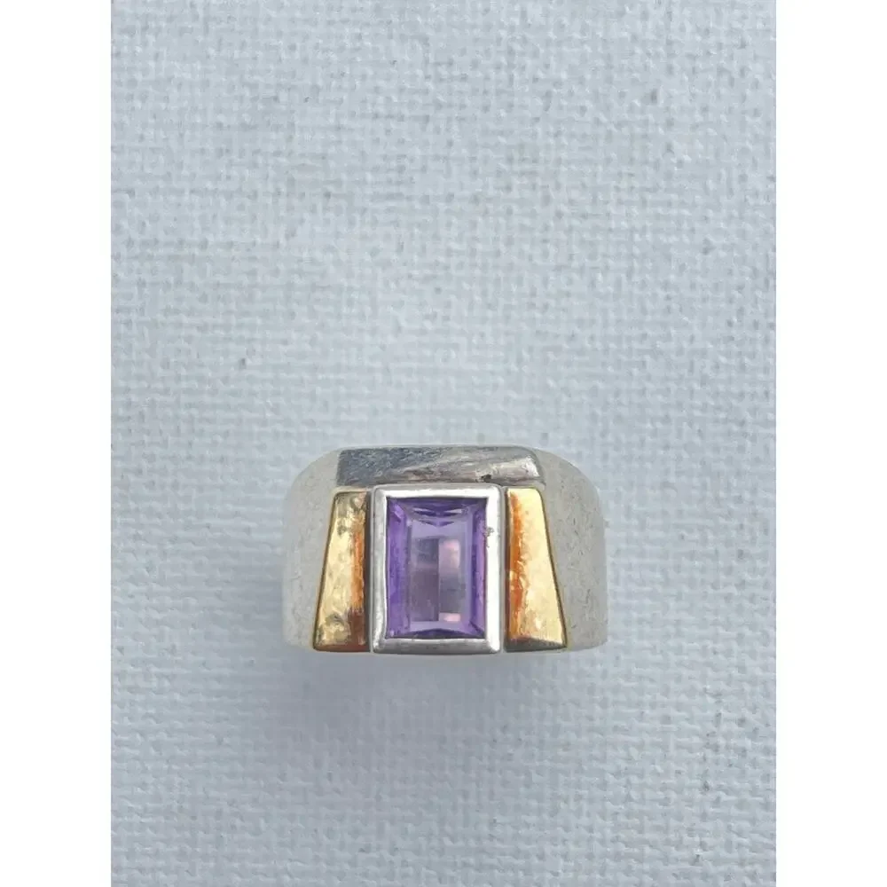 Vintage Art Deco Sterling Silver Amethyst Ring - Size 7